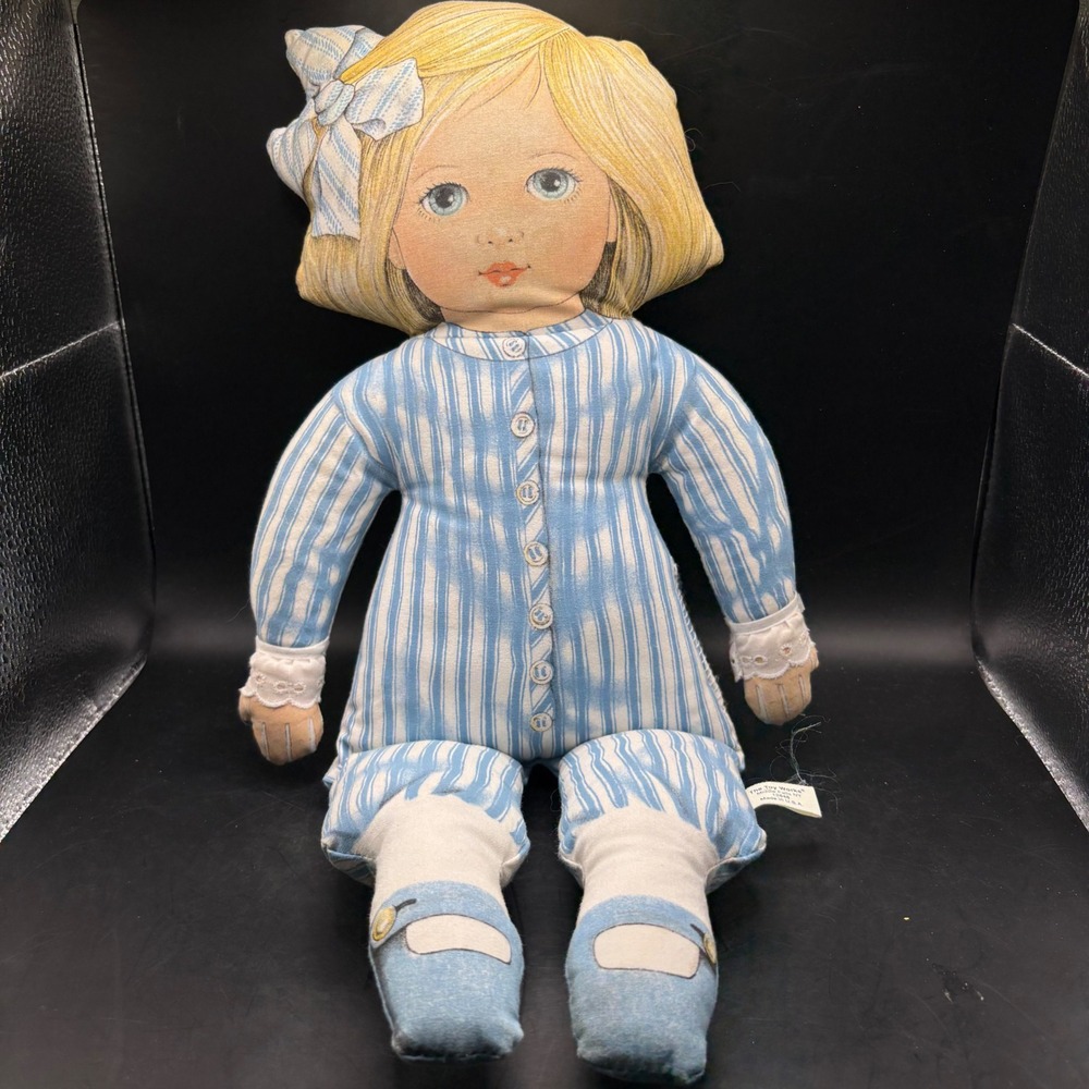 The Toy Works Valerie Leonard Stuffed Doll Pajamas Blonde Stripes Vintage‎ 1984
